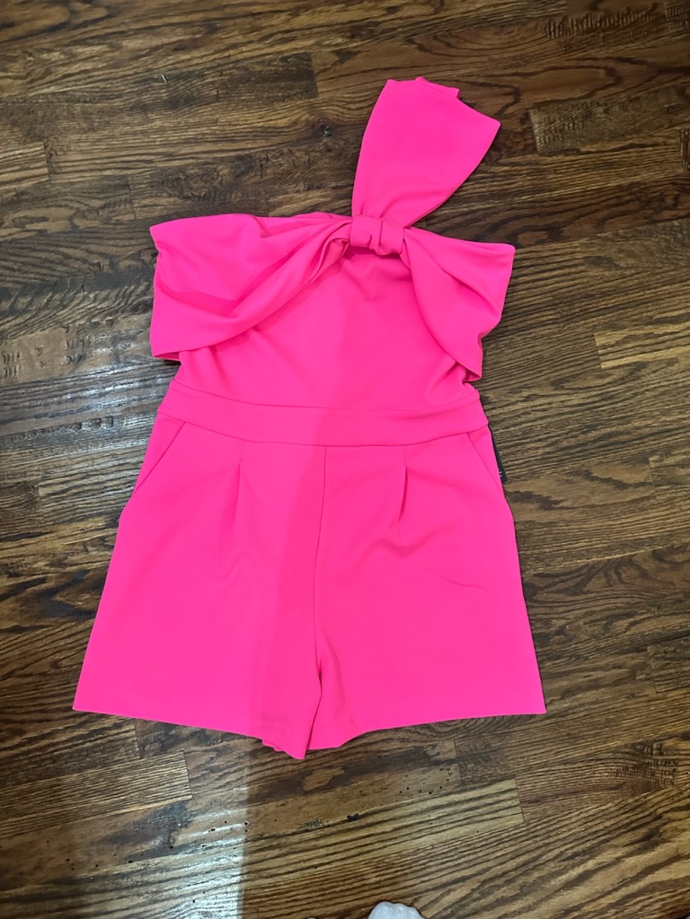 Express Romper Hot Pink One-Shoulder Bow Romper M. NWT